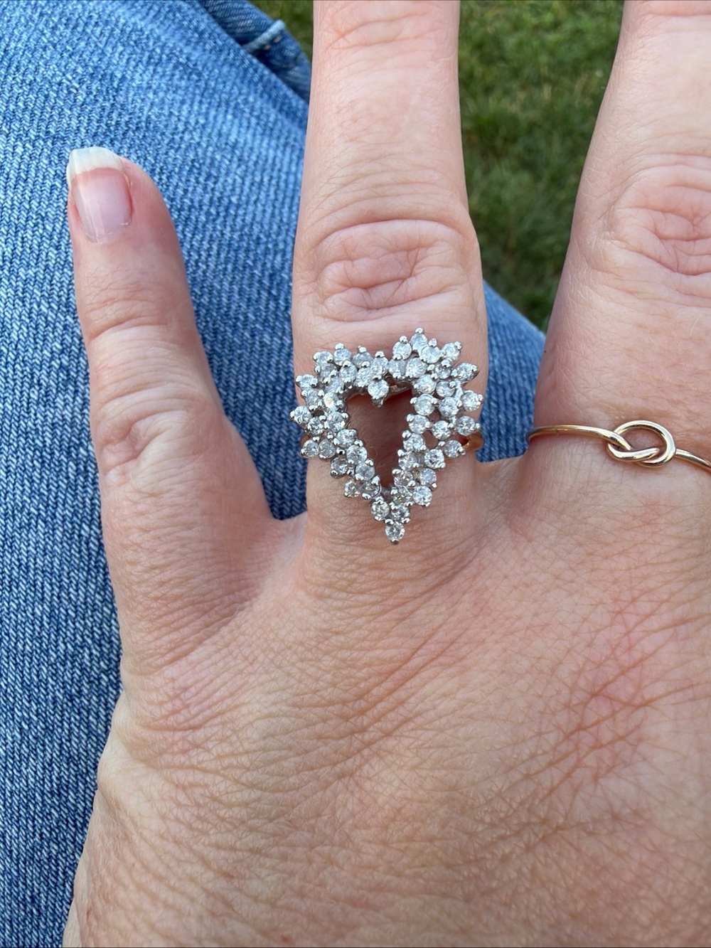 14K Solid Gold Diamond Heart Cluster Ring